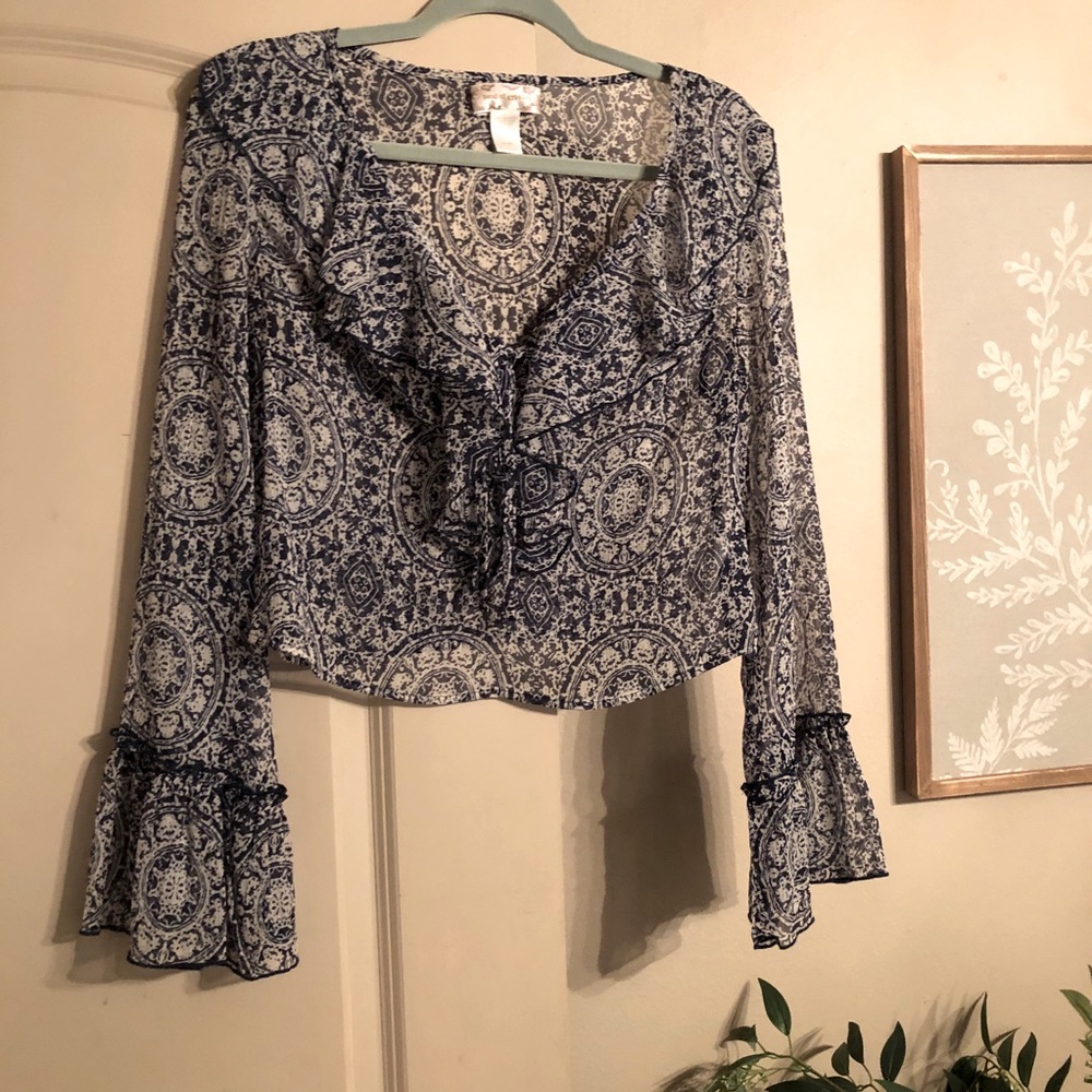 Women’s copper chiffon ruffle blouse small